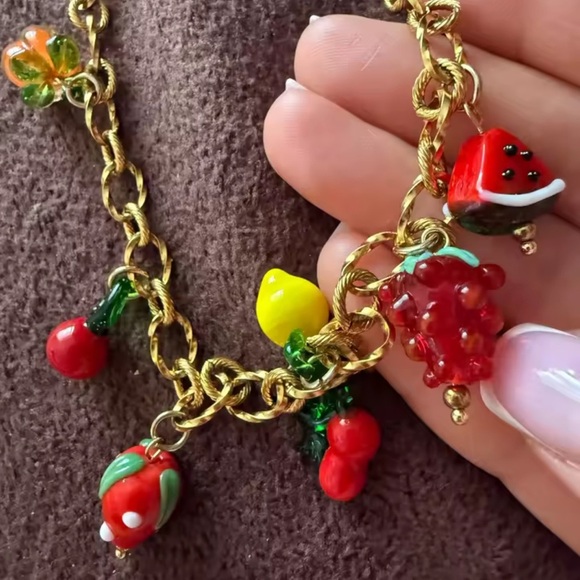 Tutti Frutti Charm 18K Gold Stainless Steel Waterproof Necklace - Picture 6 of 10